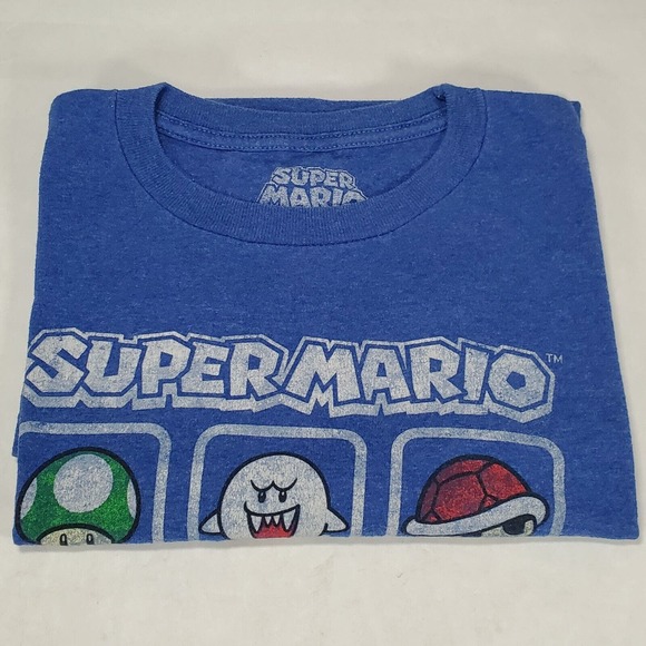 Super Mario Retro Blue T-shirt With All Characters From Video Game Adult Size XL - Picture 7 of 8